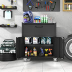 Metal Storage Cabinet with Wheels, Lockable Garage Cabinet with 2 Doors and 1 Drawer, Rolling Tool Storage, Assembly Required, Black