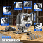 Jigsaw Compatible With Dewalt 20v Max Battery, Cordless jig saw Brushless Motor, 0°- 45° Bevel Cuts, LED Light with 3 Position Orbital Setting for Cutting (With 5Ah Battery & Charger Station Kit)