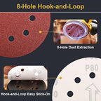 170 Pcs 5 Inch Sanding Discs, 8-Hole Hook and Loop Round Sandpaper for Random Orbital Sander 40 60 80 120 150 240 320 400 600 Grit