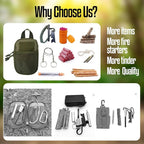 Ultimate Flint Fire Starter Kit with Pouch — Weatherproof Emergency Survival Kit Incl Camping Fire Saw, Magnesium Fire Starter, Fat Rope, Char Cloth, Rope Lighter, & Sticks for Outdoors