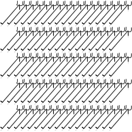 Shimeyao 100 Pcs Peg Board Shelving Hooks Stainless Steel Hanging Board Pegs Wall Display Hooks Bulk for 1/8 1/4 Garage Storage Organizer Accessories(8 Inch,Black)