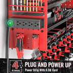 Large Power Tool Organizer Wall Mount with Charging Station, 4 Layer Heavy Duty Metal Cordless Tool Organizer, Tool Storage Rack with 8 Cordless Drill Holder Screwdriver Hammer(Red)