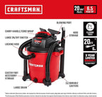 CRAFTSMAN CMXEVBE17596 20 Gal. 6.5 Peak HP Heavy Duty Wet/Dry Shop Vacuum with Filter, Dust Bag, Hose, Attachments and CMXEVBE17250 2.5 Gal. 2.5 Peak HP Portable Vac with Filter, Hose and Attachments