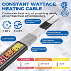 5W/FT 120V Pipe Heat Tape 120FT (3FT-200FT) - Freeze Protection Heating Cable for Metal/Plastic Water Pipes, Maintains Flow at -40°F