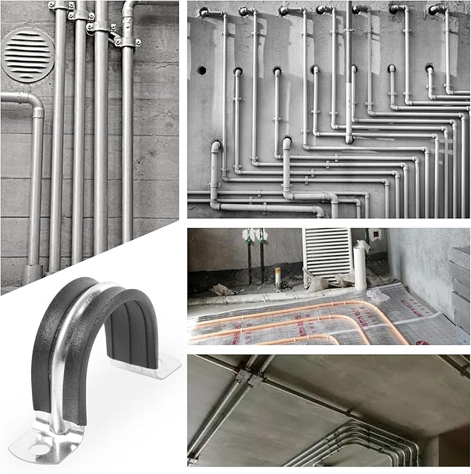 1-1/4 Inch Reinforced Rigid Pipe Strap, 20 PCS 2 Holes U Bracket Cable Clamp Hanger, Rubber Cushioned Insulated Clamp, Conduits Strap Clamps for Pipe Fixing on Various Surfaces(32mm)