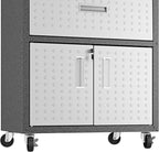 Manhattan Comfort Fortress Textured Metal 31.5" Garage Mobile Cabinet with 1 Full Extension Drawer and 2 Adjustable Shelves, Black/Gray