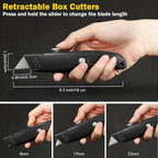 Reginary 30 Pcs Box Cutter Bulk Retractable Blade Utility Knife Heavy Duty Aluminum Alloy Razor Shell Knife for Cartons, Cardboard and Boxes, DIY, Factory, Home(Black)