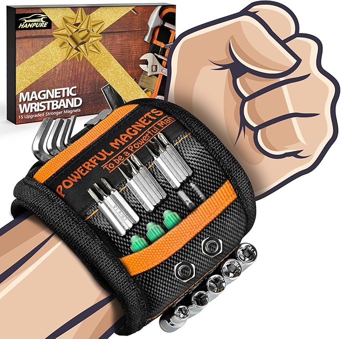 Tool Gifts for Men Stocking Stuffers - Magnetic Wristband for Holding Screws, Wrist Magnet, Gifts for Dad Father Husband Him, Gadget Tool Men Women Magnetic Tool Gift for Carpenter,Woodworker,2 Pack.