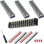 Terminal Block (4 Sets) 4Pcs 12 Positions Dual Row 600V 25A Screw Terminal Strip Blocks with Cover&4Pcs Pre-Insulated Barrier Termina Block Strip&48Pcs Insulated Fork Wire Connector