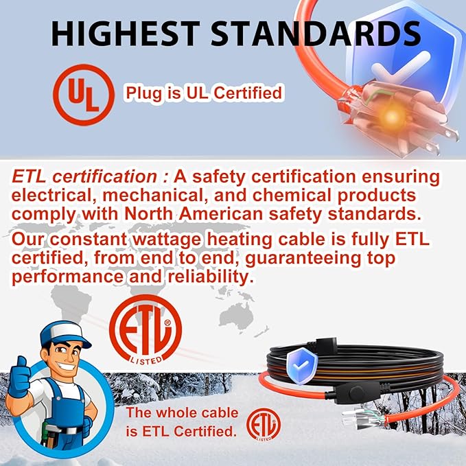 HEATIT Water Pipe Heat Tape Electric Heating Cable Automatic Heat Tape Pipe Freeze Protected Heated Cable 9 Feet
