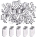 Glarks 50Pcs 1/4''(6mm) Aluminum Crimping Loop Sleeve Wire Rope Sleeves Double Barrel Ferrule for Wire Rope and Cable Line End (1/4''-50Pcs)