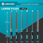 Libraton 6PCS Metal File Set, Metal Files, Metal Files for Steel, 5 Metal Rasp Files, 1 Wood File, 8" High-Carbon Steel Files with Rubber Handle, for Metalworking & Woodworking