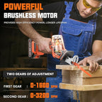 Cordless Reciprocating Saw With 8 Blades – 2×4000mAh Batteries, Brushless Motor, Variable Speed 0‑3200 SPM, Tool‑Free Blade Change, Power Reciprocating Saw for PVC Wood, Metal Cutting DIY