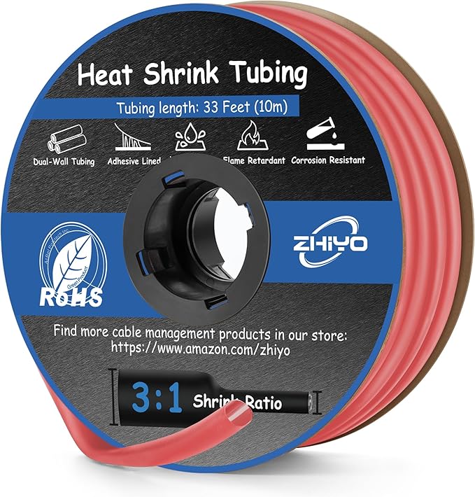 Heat Shrink Tubing 1/2 Inch, 3:1 Ratio Wires heat shrink tube, Dual Wall Adhesive-Lined Waterproof Shrink Wrap Tubing, 33FT Red Industrial and Marine Grade Heat Shrink Wrap