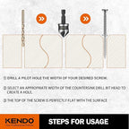 KENDO 5PCS Countersink Drill Bit Set, High Speed Steel Countersink Bits, 82 Degree 5 Flute Pieces, 1/4 Inch Hex Shank, Fit for Sink Holes into Metals, Wood, Plywood, Plastic with Aluminum Case