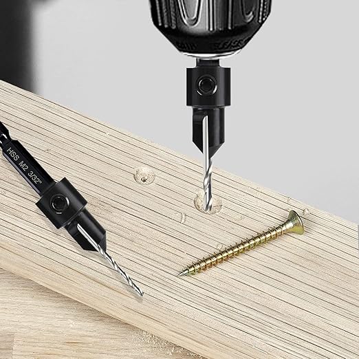 Countersink Drill Bit Set, 7-Piece Woodworking M2 Countersink Drill Bits for #4, 6, 8, 10, 12, 14 Screws, 82-Degree Chamfer, ¼” Hex Shank, 2 Allen Wrenches, HSS Drill Bits Detachable Depth Adjustable