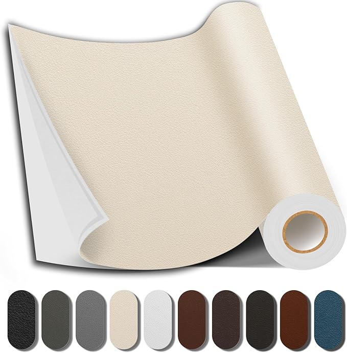 Shagoom Leather Repair Patch, 17X158 Inch Repair Patch Self Adhesive Waterproof, DIY Large Leather Patches for Couches, Furniture, Kitchen Cabinets, Wall （Beige, 17X158 Inch）