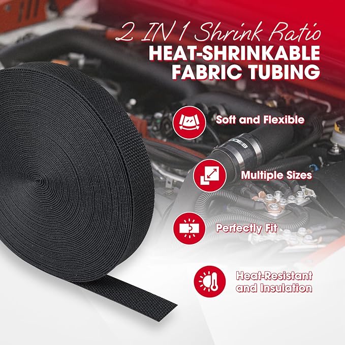 2 in 1 Heat Shrink Braided Sleeving Fabric Tubing-Perfectly fit Irregular Shape Hose/Cable/Wire (3/8"(10mm), 32FT)