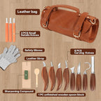 Wood Carving Kit, Deluxe Wood Carving Tools with Large Leather Case, 8Pcs Whittling Knives, 3 Detail Carving Knives, Whittling Kit for Beginners DIY