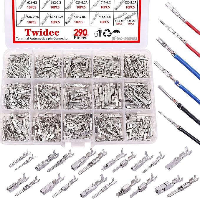 535Pcs Car Electrical Wire Terminal Pins Connector, 21Type Non-Insulated Plug 1/1.5/1.8/2.2/2.8/3.5mm Auto Electric Connector Pins Terminal Removal Male Female Crimp Pins