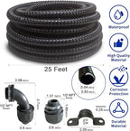 (1/2" Dia * 25 Feet) Yariwiz Black Special Extra Flexible Electrical Conduit Liquid Tight PVC Conduit Kit with 3 PCS Coupling, 3 PCS Elbow and 7 PCS Strap, Sealtight Seal Flex Liquidtight Wire