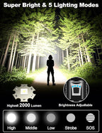 PHIXTON Rechargeable Flashlights High Lumens 2000 Super Bright Long Range 3280FT, Long Lasting 15H Powerful USB C LED Strong Flash Light High Powered, Heavy Duty, Zoomable, for Home Camping Gift