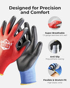 OKIAAS Work Gloves for Men，Ultra Thin and Lightweight Working Gloves with Grip, 12 Pairs Bulk Pack Construction Gloves with Polyurethane Coating, Safety Gloves for Light Duty Work (Green, Large)