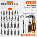 Ratcheting Screwdriver Set -68 in 1 Socket Set & Magnetic Screwdriver Bit Set with Rotatable Ratchet Handles
