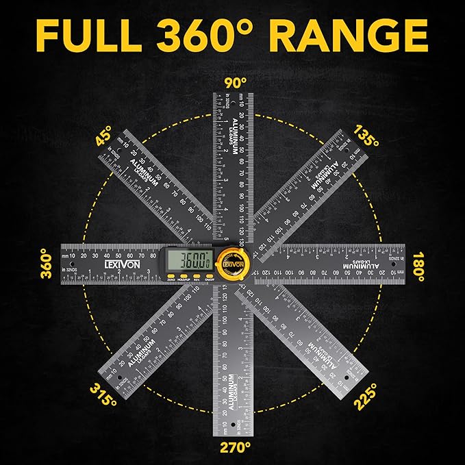 LEXIVON Aluminum Digital Angle Finder Gauge, 5-inch/130mm Multi-Purpose Protractor, Includes XL Display and Rugged Zippered Pouch (LX-DAF5)