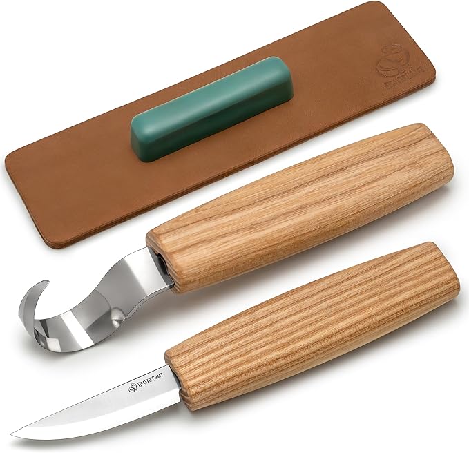 BeaverCraft S01 Wood Spoon Carving Knives Set Spoon Making Tools Kit Whittling Knife Hook Knife Right-handed Bowl Cup Kuksa for Beginners Woodworking Professional Wood Carving Kit