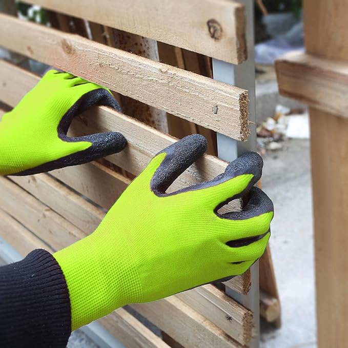 Evridwear Crinkle Latex Rubber Hand Coated Safety Work Gloves for Men Women General Multi Use Construction Warehouse Gardening Assembly Landscaping (M-Size) Lime 120 Pairs Pack