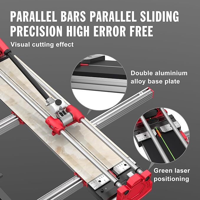 SHIJING 48'' Double Track Manual Tile Cutter with Laser Cutting Guide Porcelain Tile Cutter with Split Platen,Double Aluminum Base