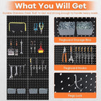 88 PCS Pegboard Panels Metal Black with Accessories Kit, Heavy Duty Steel Peg Boards Wall Tool Organizer with Screw, Bins, Hooks, Peg Locks for Garage, Tool Storage, Office, Craft Room, Kitchen