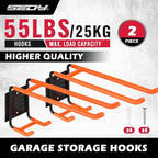 2-Piece 9.4" Heavy Duty Garage Hooks, Sturdy Utility Hooks Holds 55 LB Wall Mount Garden Tool Organizer Hangers for Hanging Shovel Ladder Chairs Strollers Power Tool Tire and More (Orange)