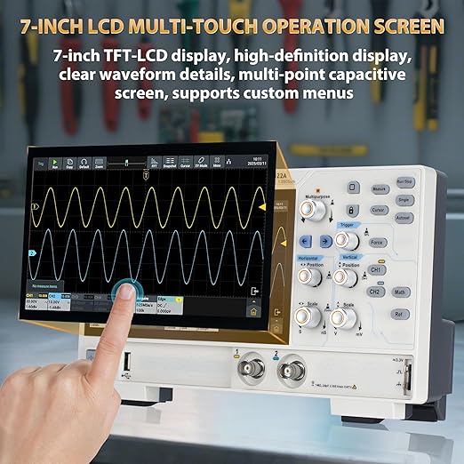 OWON Oscilloscope ADS822A 200MHz Dual Channel Digital Oscilloscope 12 Bits Vertical Resolution 1.25GSa/s Sample Rate with 50M Memory Depth 7 inch LCD Display Lab Oscillograph