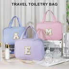 TOPEAST Travel Toiletry Bag for Women - Hanging Toiletry Bag Makeup Bag, Portable Toiletries Cosmetic Bag, Airplane Travel Essentials - Letter I, Blue