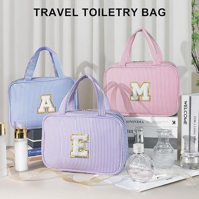 TOPEAST Gifts for Friends - Friendship Gifts for Women, Travel Toiletry Bag for Women, Hanging Toiletry Bag, Monogrammed Initial Tolietry Pouch Makeup Bag - Letter F, Purple
