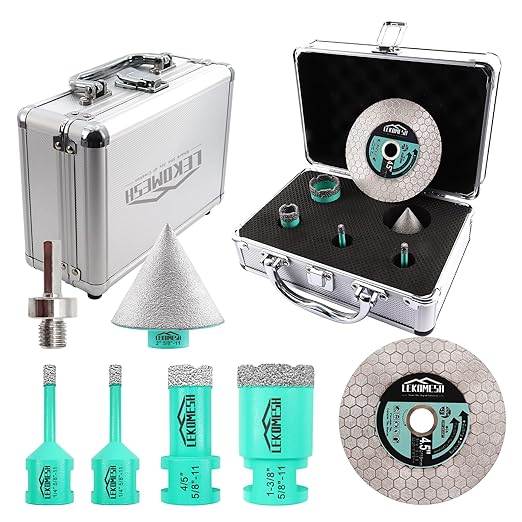Tile Hole Saw Kit for Porcelain Tile - (6/6/20/35+50mm Chamfer Bit+Adapter+Tile Blade) Tile Hole Saw Kit Diamond Precision Cutting for Porcelain Ceramic Marble Granite,5/8"-11 Thread