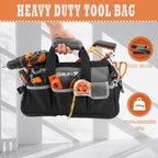 16-inch Tool Bag, Portable Tool Box Organizer Storage, Wide Mouth Tool Tote Bag with Large Zipper, 17-Pocket Adjustable Shoulder Strap and Ergonomic Handle (16" Molded Base)