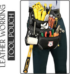 Leather Tool Belt 8 Pockets Leather Tool Pouch | Carpenters Tool Belts For Men Construction Tools Apron Tool Bag Organizer Utility Pouches (Black, Standard)
