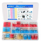 Kuject 130PCS Heat Shrink Wire Connectors Kit, Electrical Waterproof Crimp Butt Terminals, Insulated Spade Connectors for Automotive Marine Boat Truck, Include Rings Forks Spade Butt Splices