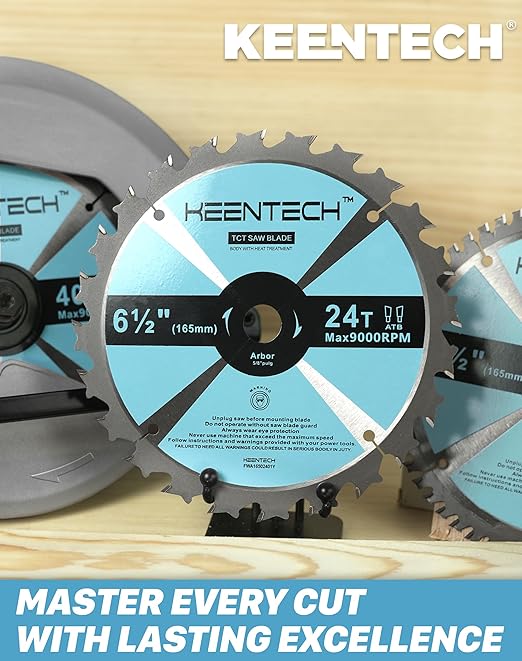 KEENTECH 6-1/2 Inch Woodworking Circular Saw Blade 40T 3-Pack, Tungsten Carbide Tipped, ATAF Grind, 5/8 Inch Arbor Hole