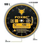 FOXBC 12 Inch Miter Saw Blade 100 Teeth Ultimate Polished Finish Saw Blade for Wood with 1 Inch Arbor