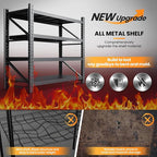 60” W Heavy Duty Garage Shelving, 5000LBS Metal Storage Shelves, 4 Tier Storage Rack Shelf, Steel Industrial Shelving, Adjustable Standing Shelf for Basement/Warehouse 60" W x 24" D x 70" H, Black