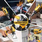 LIVOWALNY Cordless Heat Gun Compatible with Dewalt 20v Battery, 350W Fast Heating Soldering Hot Air Gun 122℉-1022℉ Variable Temperature Control with 5 Nozzles for DIY Craft, Shrink Tubing (No Battery)