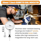 0.0005" Dial Indicator Brass Test Indicator with 7 Jewels Bearings Accuracy 0.0004 Big Face Imperial Dial Indicator for Machinist Engineer Inspection Measurement (Model 201-0066)