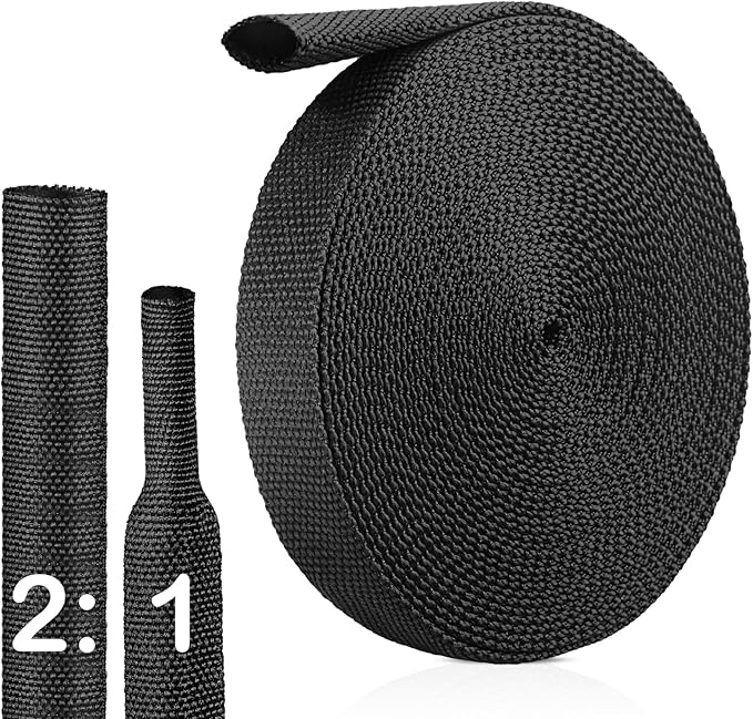 2:1 Heat Shrink Wire Loom Braided Cable Sleeves,Heat Resistant Fabric Woven Shrink Tubing Wiring Harness for Protection Automotive,Harness Cable,Cable Management (1/2"-25ft)