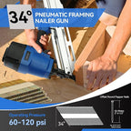 Pneumatic Framing Nailer,Pro Preferred Brand of Pneumatic Nailers,Accepts 30-34 Degree 2-Inch to 3-3/8-Inch Offset Round Paper Collated Nails.Finishing Nails Ideal for Framing、Flooring