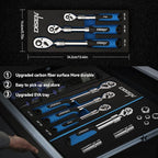 DISEN 3PCS Extendable Ratchet Wrench Set,1/4" 3/8" 1/2" Drive 72-Tooth, Quick-Release, Reversible Drive Socket Wrenches,Soft Grip Handle with Storage Tray