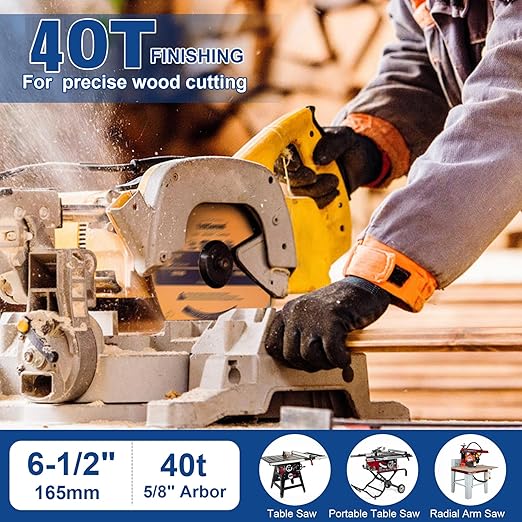 6-1/2 inch Circular Saw Blade 40T 60T Combo Pack with 5/8" Arbor，Ultra Fine Finish for Wood Cutting, Thin-Kerf (6-1/2 Inch 60T+40T)